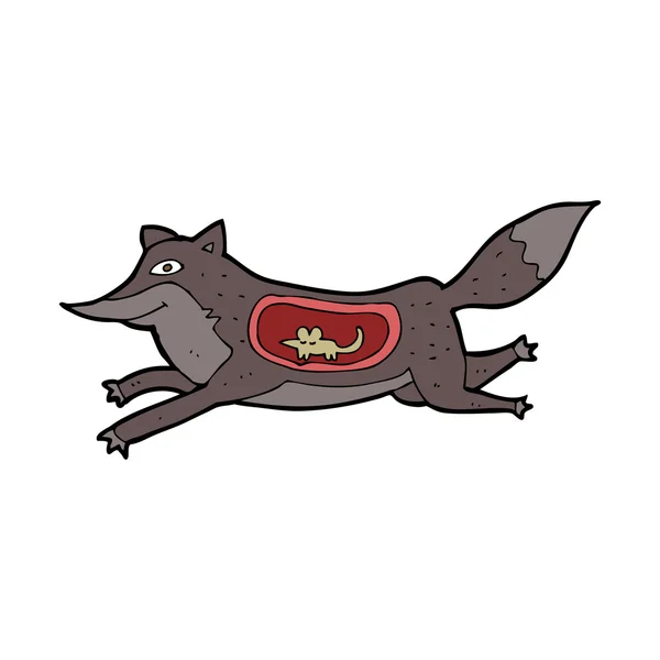 Loup dessin animé avec souris dans le ventre — Image vectorielle