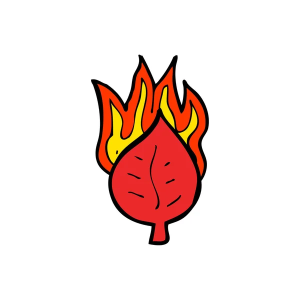 Hoja de dibujos animados en el símbolo de fuego — Vector de stock