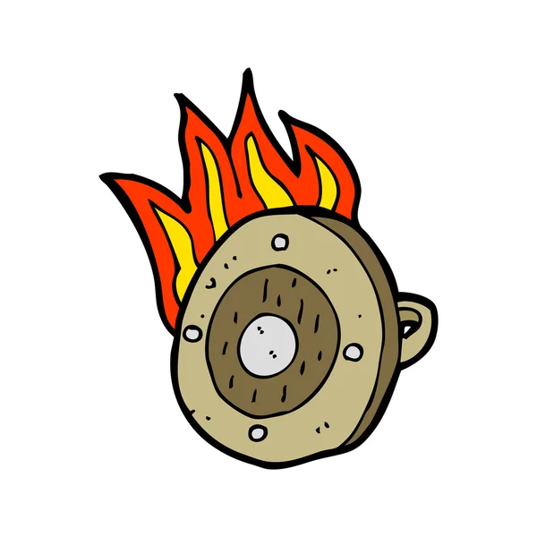 Cartoon burning shield — Stock Vector