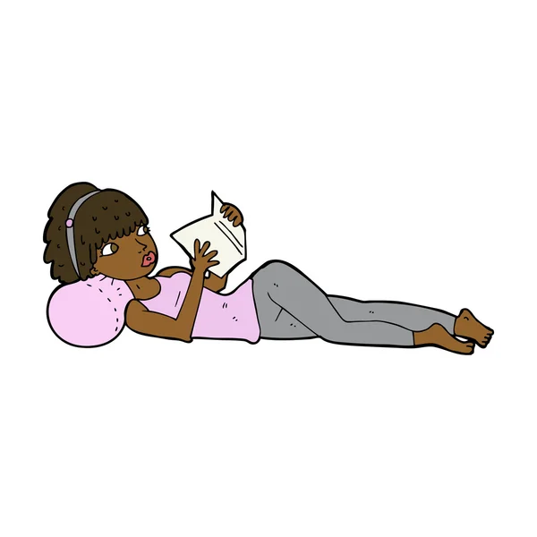 Tecknad söt kvinna läser bok — Stock vektor