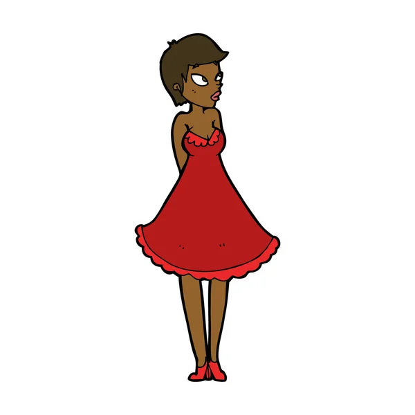 Dibujos animados mujer bonita en vestido — Vector de stock