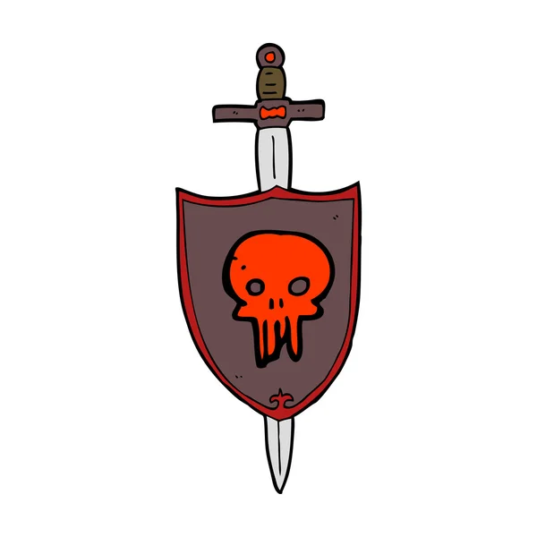 Cartoon heraldic shield with skull — Stock Vector