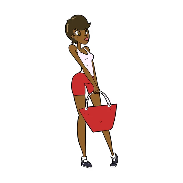 Cartoon attraktive Frau einkaufen — Stockvektor