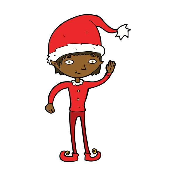 Dessin animé agitant elfe de Noël — Image vectorielle
