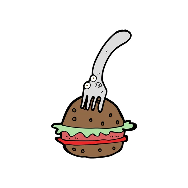 Fourchette de dessin animé et hamburger — Image vectorielle