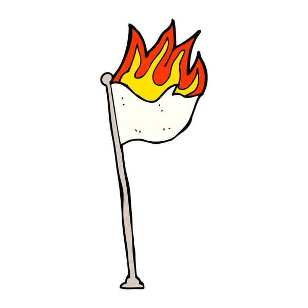 Cartoon brandende vlag op paal — Stockvector