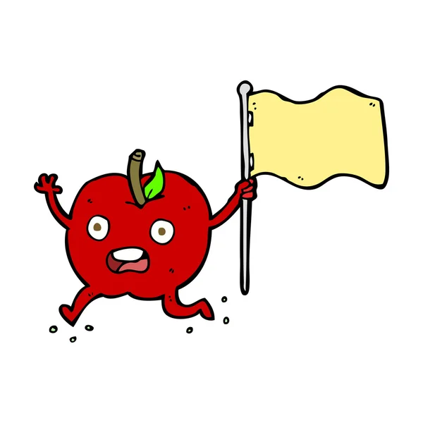 Karikatur lustiger Apfel mit Fahne — Stockvektor