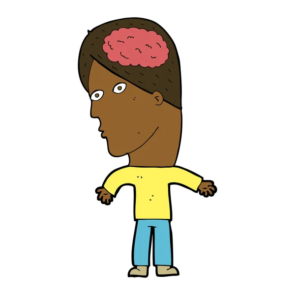 Dessin animé homme avec symbole du cerveau — Image vectorielle