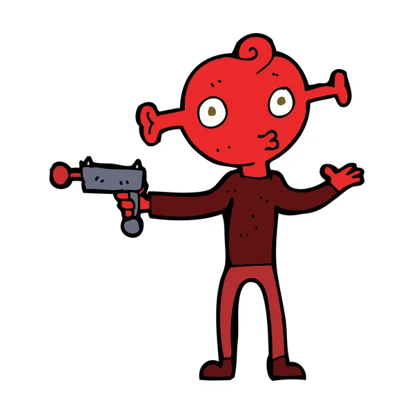 Cartone animato alieno con pistola a raggi — Vettoriale Stock