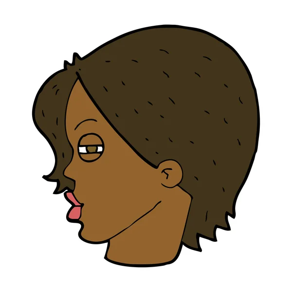 Visage féminin dessin animé avec les yeux étroits — Image vectorielle
