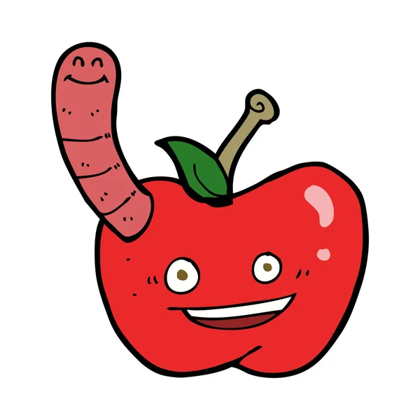 Jabłko kreskówki z robakiem — Wektor stockowy