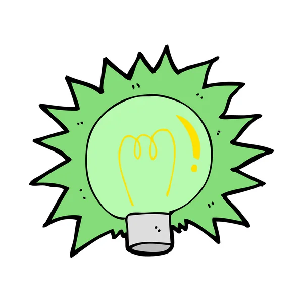 緑の電球を点滅させる漫画 — ストックベクタ