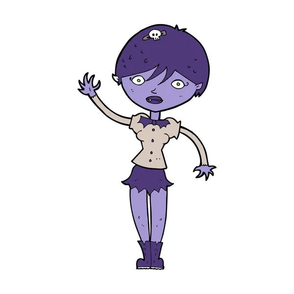 Chica vampiro de dibujos animados saludando — Vector de stock