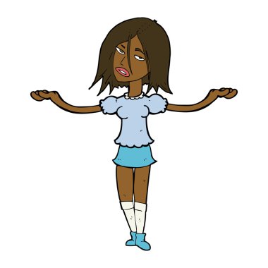 Çizgi filmdeki kadın omuzlarını silkiyor.