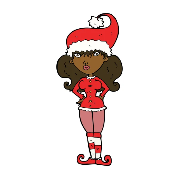 Cartoon santa's helper kvinna — Stock vektor