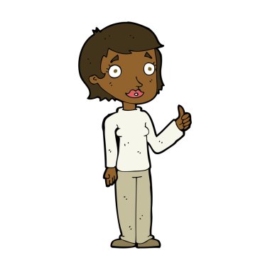 Çizgi filmdeki kadın başparmak işareti veriyor.