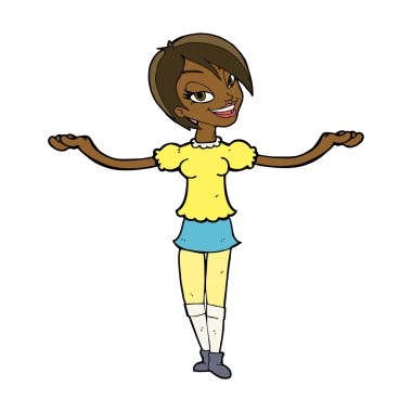 Çizgi filmdeki kadın açık el hareketi yapıyor.