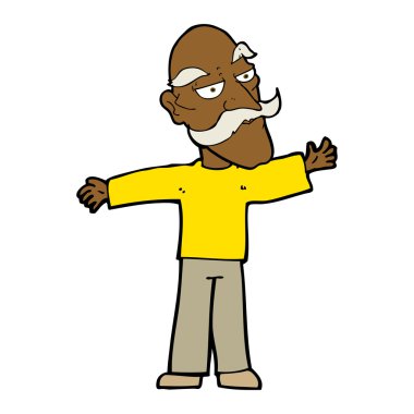 Çizgi film ihtiyarı kollarını açıyor.