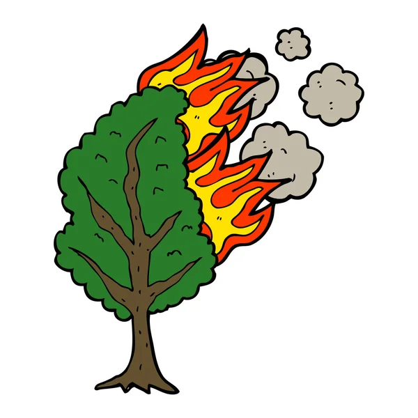 Cartoon brandende boom — Stockvector