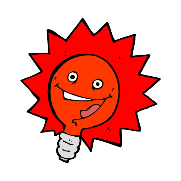 Happy flashing red light bulb cartoon — Stock Vector