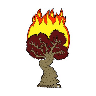 karikatür yanan ağaç