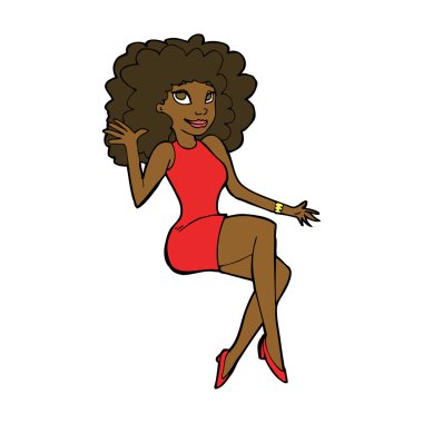 Oturan kadın el sallıyor.