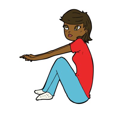 Çizgi film güzel kız oturuyor.