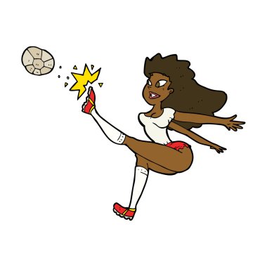 Çizgi film bayan futbolcusu topa vuruyor