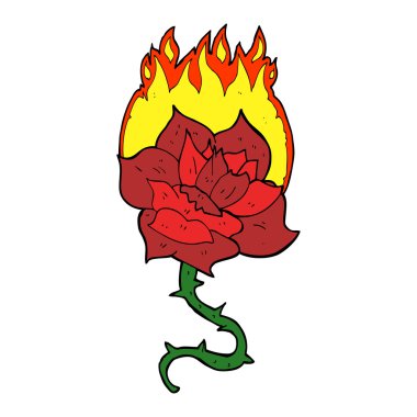 çizgi film alevli gül dövmesi