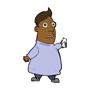 Çizgi film biletleri olan sinirli bir adam.