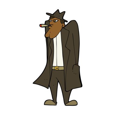 Çizgi filmci şapkalı ve trençkotlu