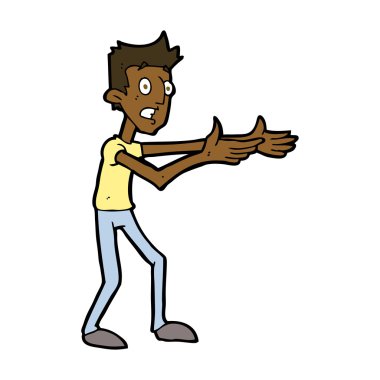 Çizgi film adamı umutsuzca açıklıyor.