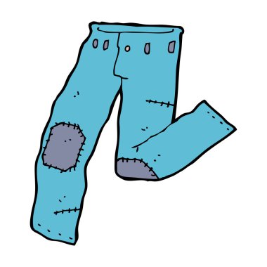 Çizgi film yamalı eski kot pantolon