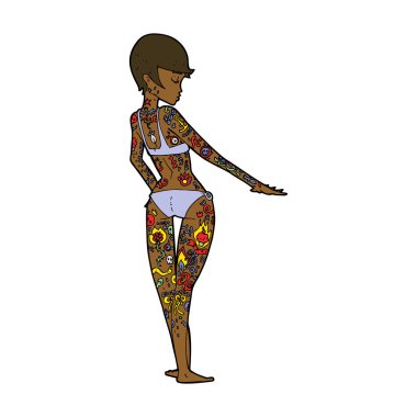 Dövmelerle kaplı bikinili kız.