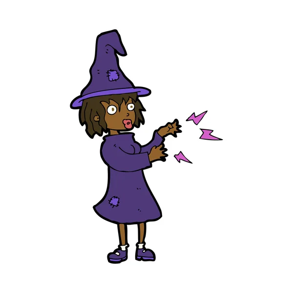 Cartoon witch casting spell — Stock Vector