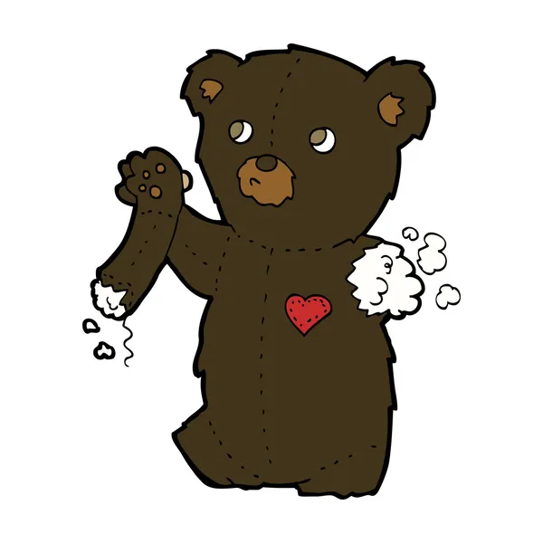 Cartoon teddy black bear with torn arm — Stock Vector