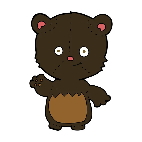 Dibujos animados pequeño oso negro ondeando — Vector de stock