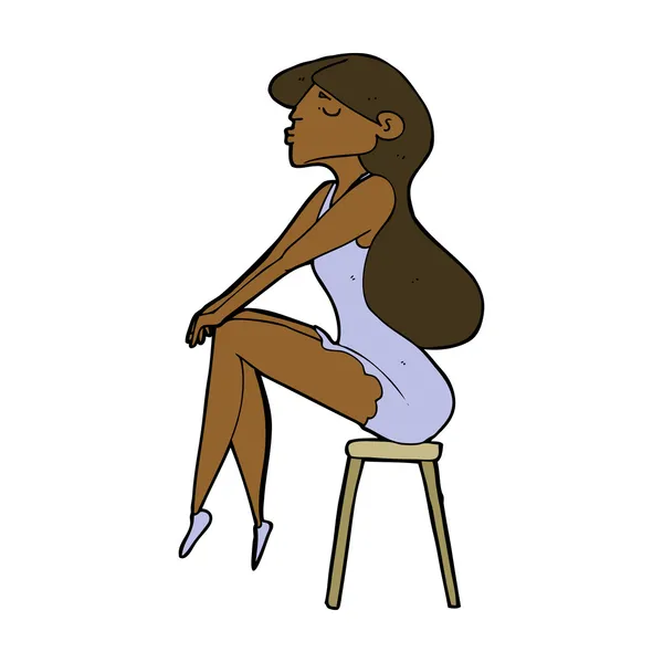Kreslená žena sedící na stoličce — Stockový vektor