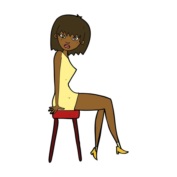 Cartoon woman sitting on stool — Stock Vector