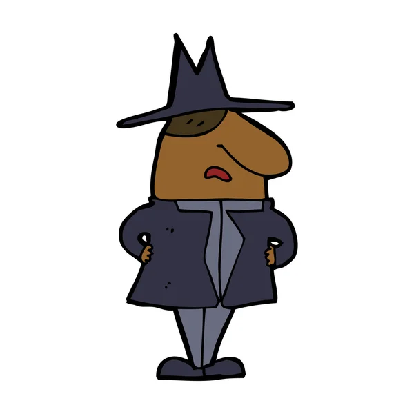 Hombre de dibujos animados con abrigo y sombrero — Vector de stock