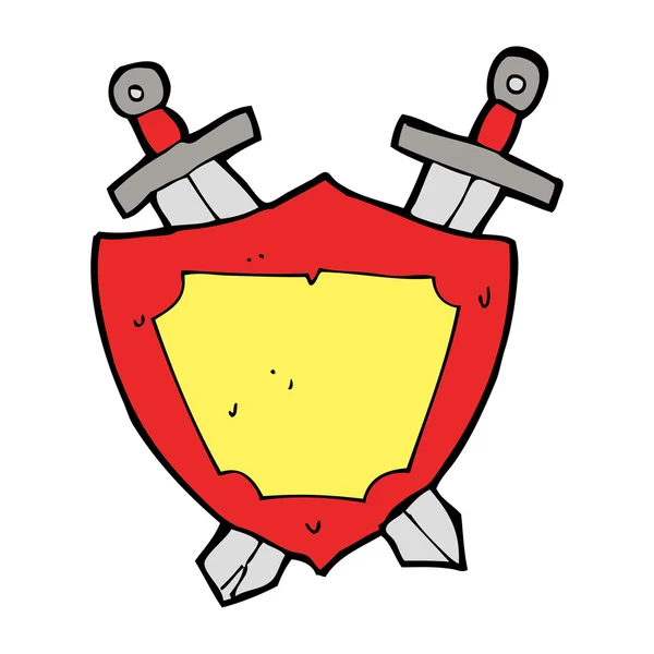 Escudo de dibujos animados y espadas — Vector de stock