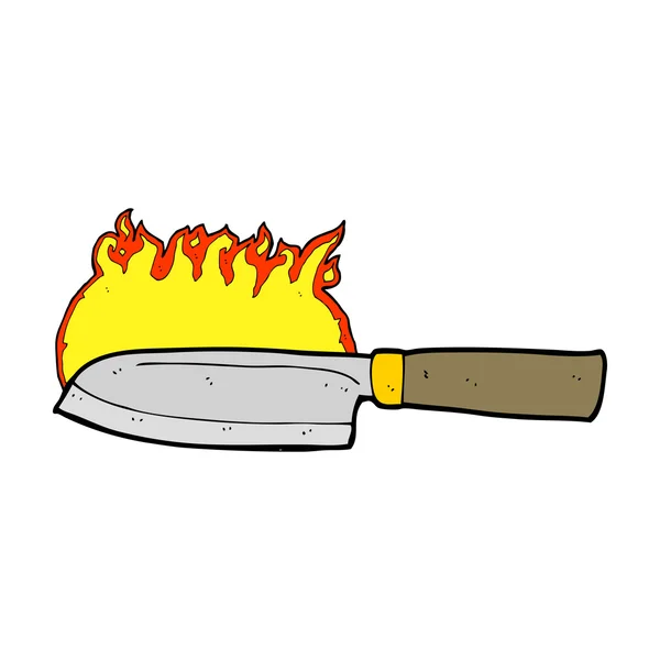 Cartoon kitchen knife on fire — Stock Vector