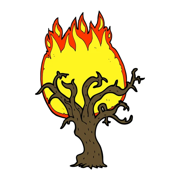Cartoon winter tree on fire — Stock Vector