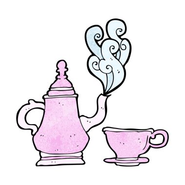 çizgi film kahve demliği ve fincanı