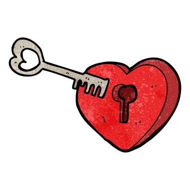 anahtar delikli karikatür kalp