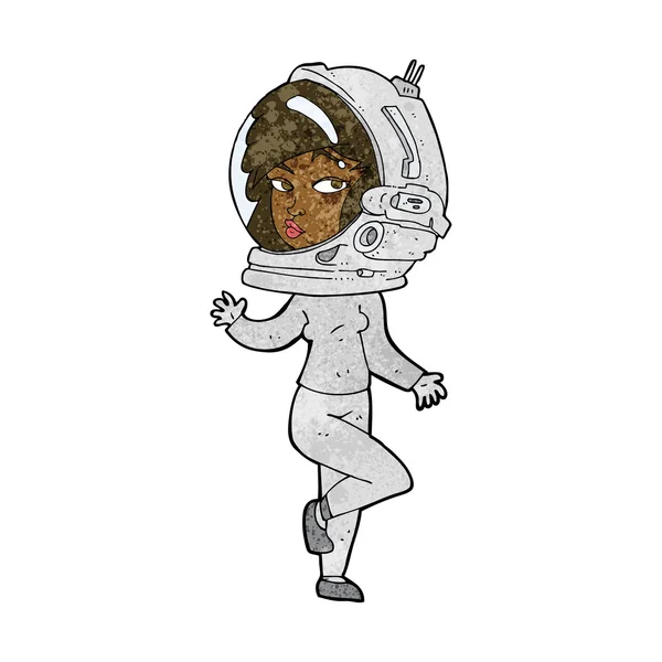 Cartoon woman wearing space helmet — Stock Vector