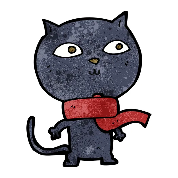 Dessin animé chat noir portant une écharpe — Image vectorielle