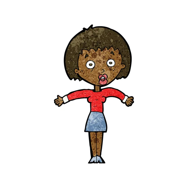 Cartoon vrouw shrugging schouders — Stockvector