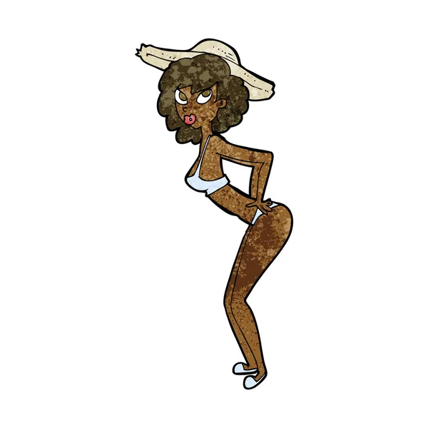 Dessin animé pin-up plage fille — Image vectorielle