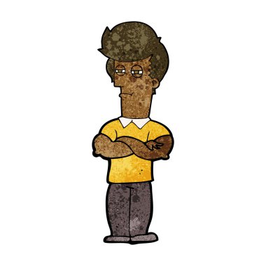 Kollarını kavuşturmuş çizgi film adamı.